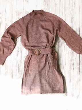 Lauren Conrad Mock Neck Sweater Dress Belted Cozy Knit Peach  Women's Medium